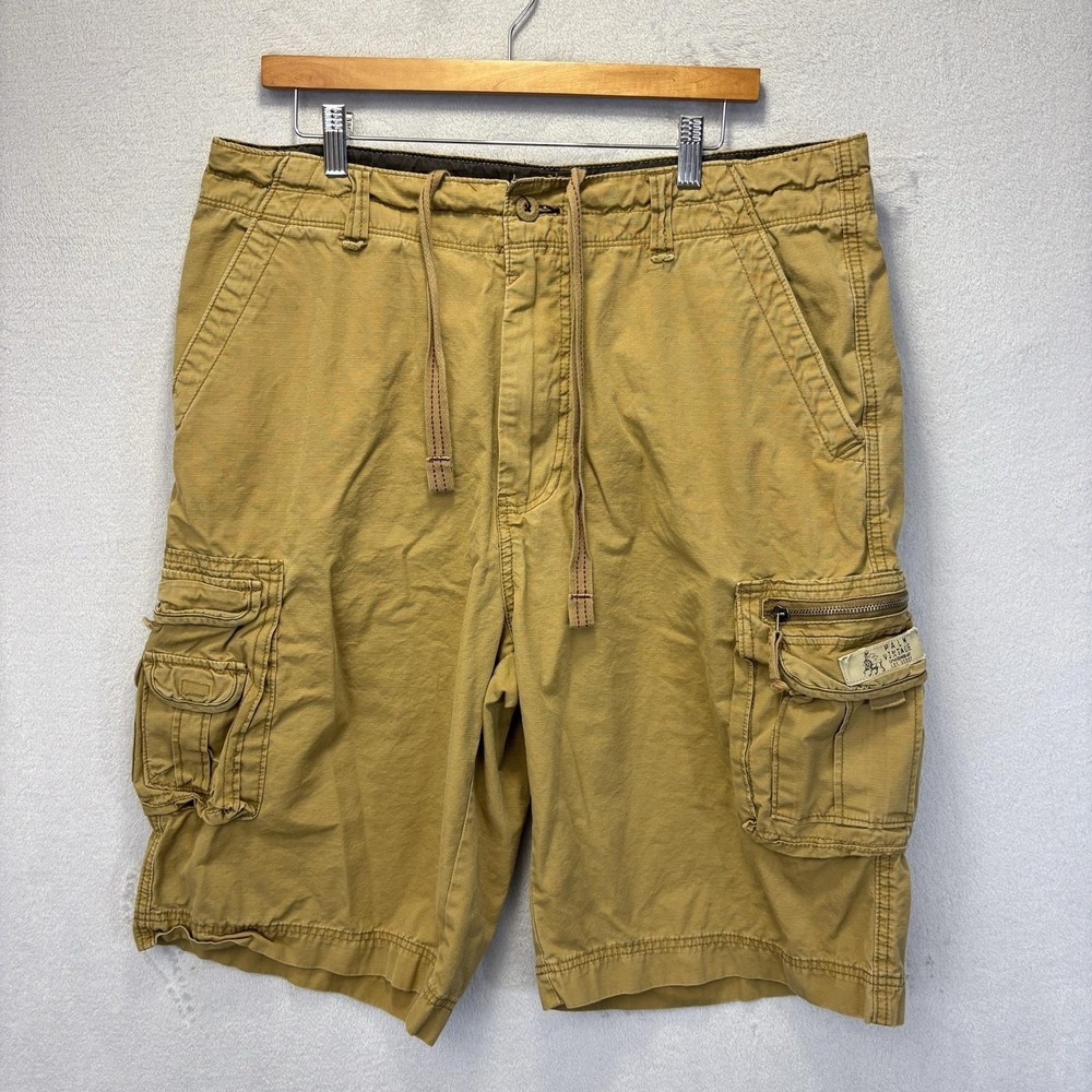 Vintage Y2K Unionbay Cargo Shorts Mens 36 Tan Ripstop Pocket Utility Palm Cotton